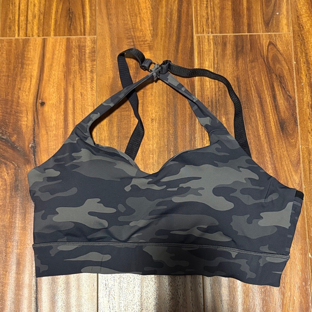 INC International Concepts Black & Gray Camo Racerback Sports Bralette